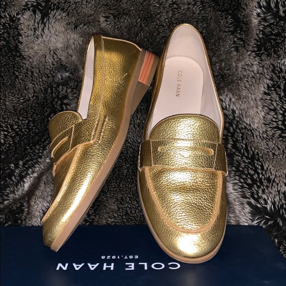 Gold Cole Haan Penny Loafer